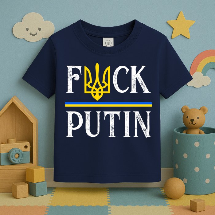 I Stand With Ukraine Flag Logo Trident Funny Anti Putin Toddler T-Shirt