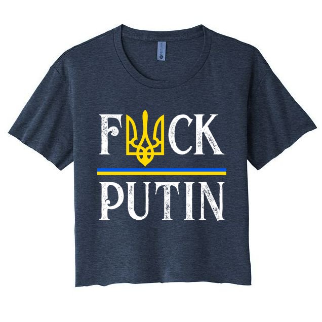 I Stand With Ukraine Flag Logo Trident Funny Anti Putin Crop Top