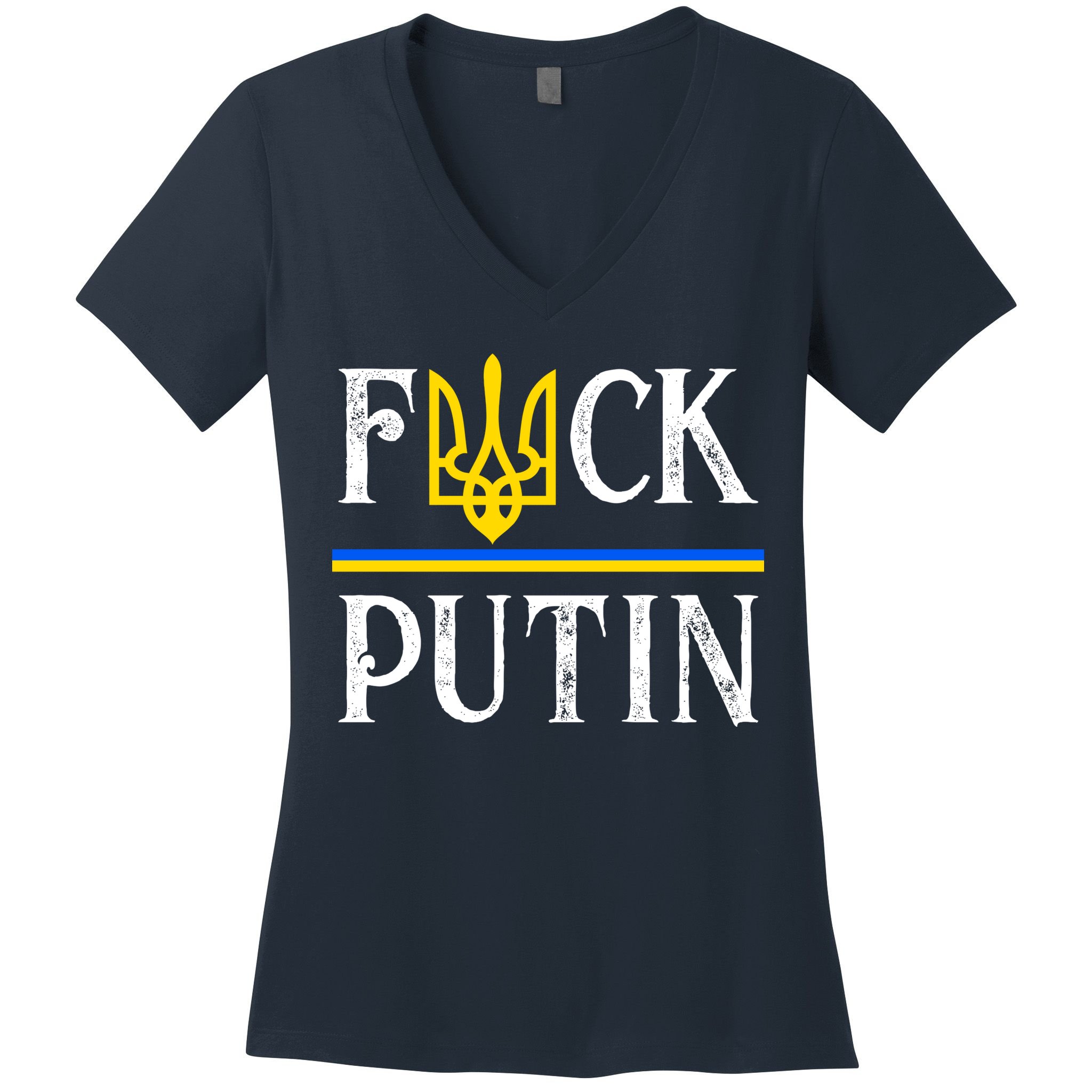 I Stand With Ukraine Flag Logo Trident Funny Anti Putin Women's V-Neck T-Shirt
