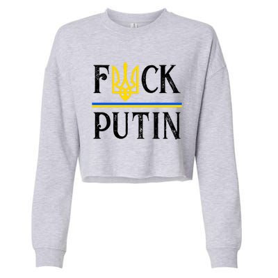 I Stand With Ukraine Flag Logo Trident Funny Anti Putin Cropped Pullover Crew