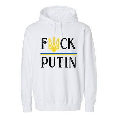 I Stand With Ukraine Flag Logo Trident Funny Anti Putin Garment-Dyed Fleece Hoodie