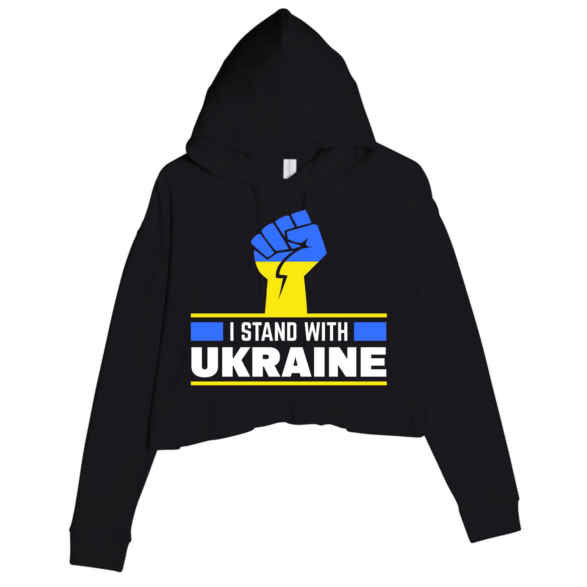 I Stand With Ukraine Support Love Peace Fist Crop Fleece Hoodie