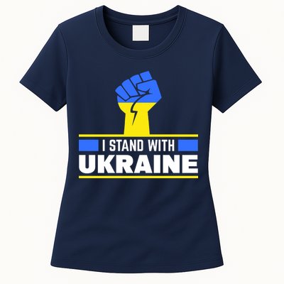I Stand With Ukraine Support Love Peace Fist Womens T-Shirt