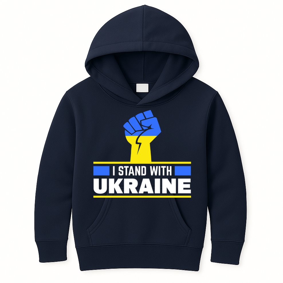 I Stand With Ukraine Support Love Peace Fist Kids Hoodie