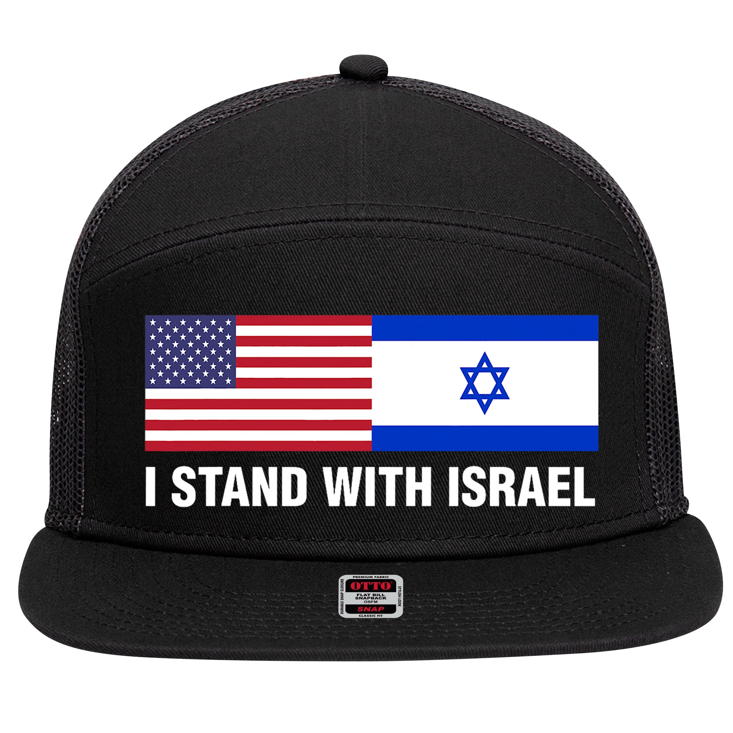 I Stand With Israel American Flag Israeli Flag 7 Panel Mesh Trucker Snapback Hat
