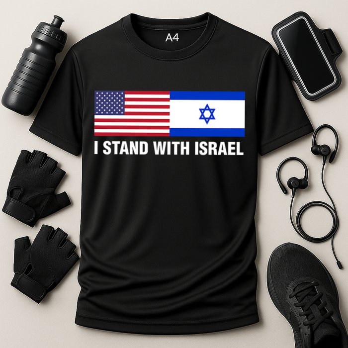 I Stand With Israel American Flag Israeli Flag Cooling Performance Crew T-Shirt