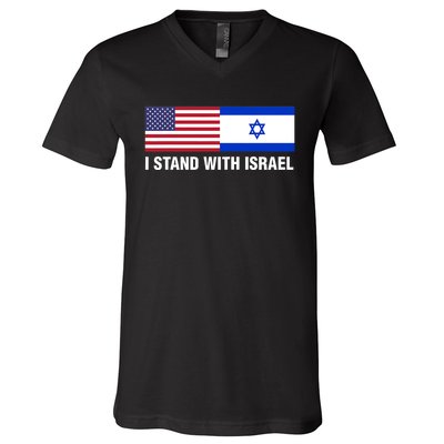 I Stand With Israel American Flag Israeli Flag V-Neck T-Shirt