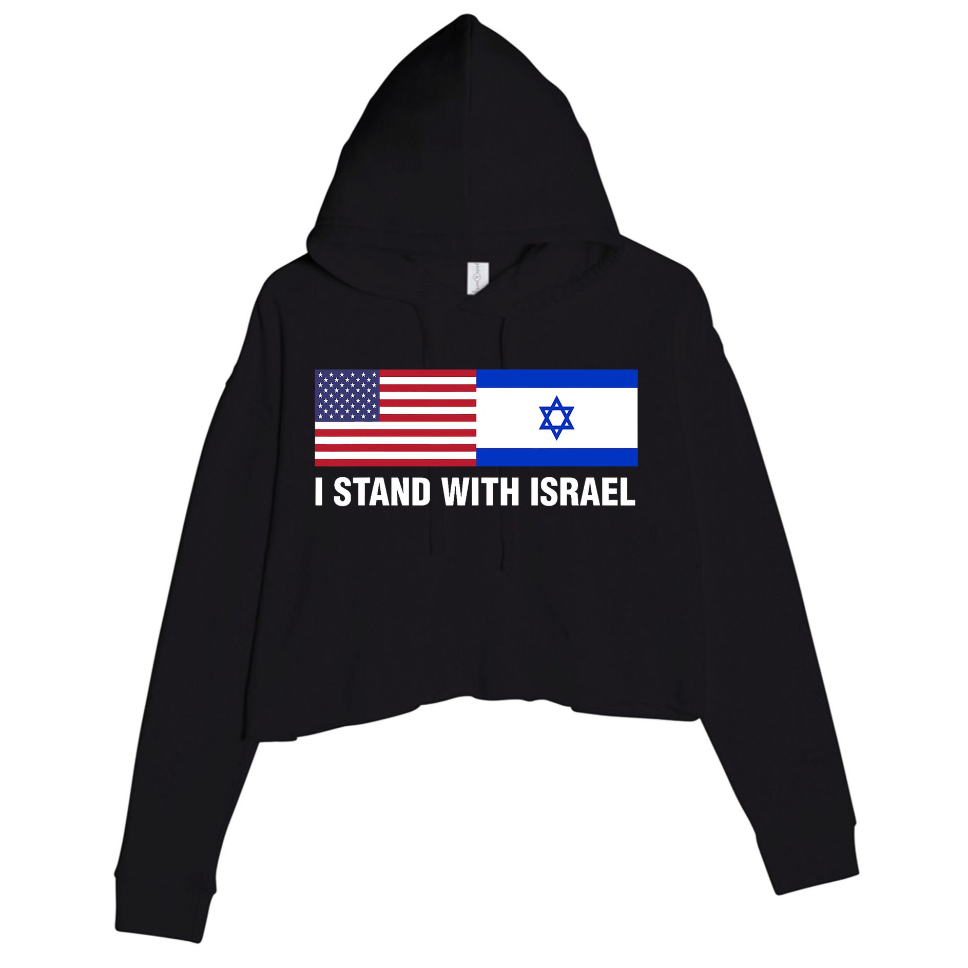 I Stand With Israel American Flag Israeli Flag Crop Fleece Hoodie