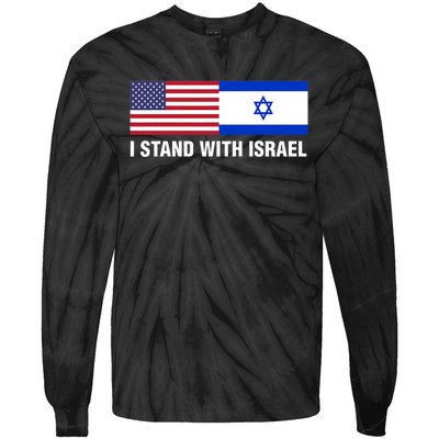 I Stand With Israel American Flag Israeli Flag Tie-Dye Long Sleeve Shirt