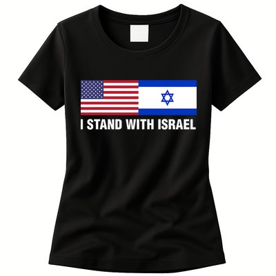 I Stand With Israel American Flag Israeli Flag Womens T-Shirt