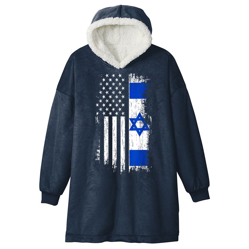 I Stand With Israel Usa Israel Flags Hooded Wearable Blanket