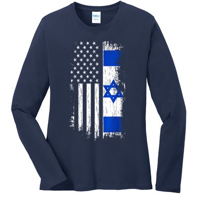 I Stand With Israel Usa Israel Flags Ladies Long Sleeve Shirt