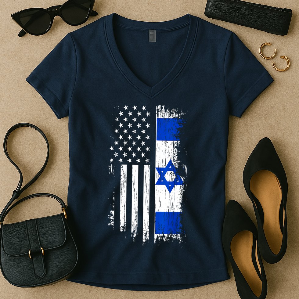 I Stand With Israel Usa Israel Flags Women's V-Neck T-Shirt