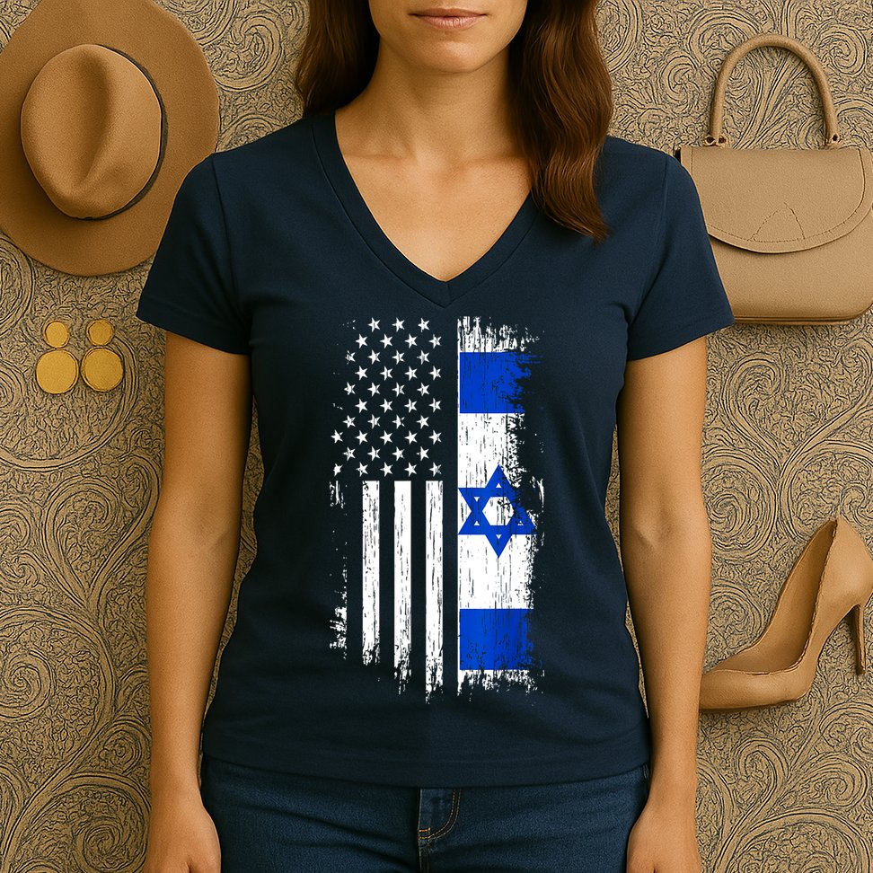 I Stand With Israel Usa Israel Flags Women's V-Neck T-Shirt