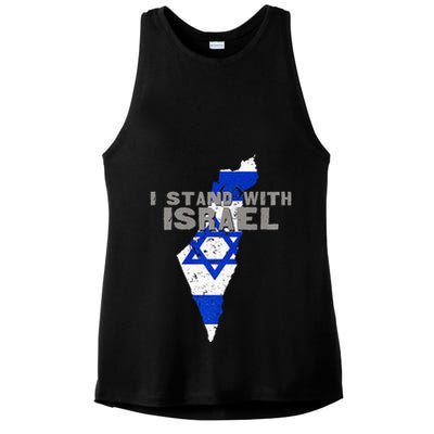I Stand With Israel Map Flag Jerusalem Hebrew Jew Israelite Ladies PosiCharge Tri-Blend Wicking Tank