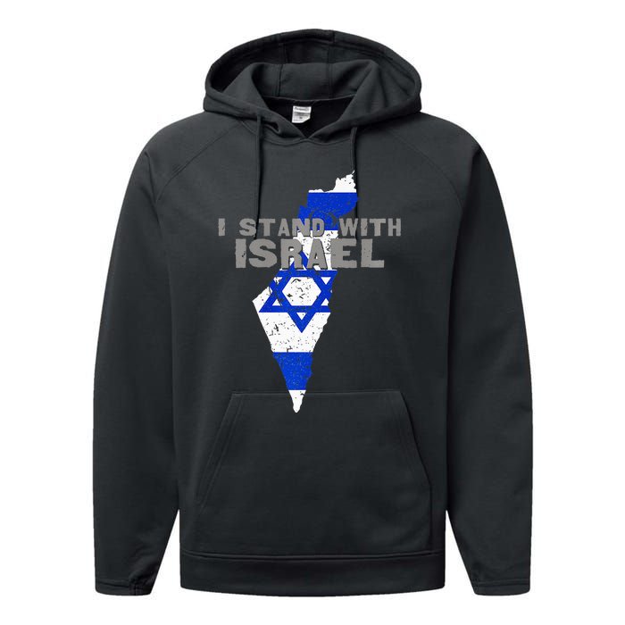 I Stand With Israel Map Flag Jerusalem Hebrew Jew Israelite Performance Fleece Hoodie