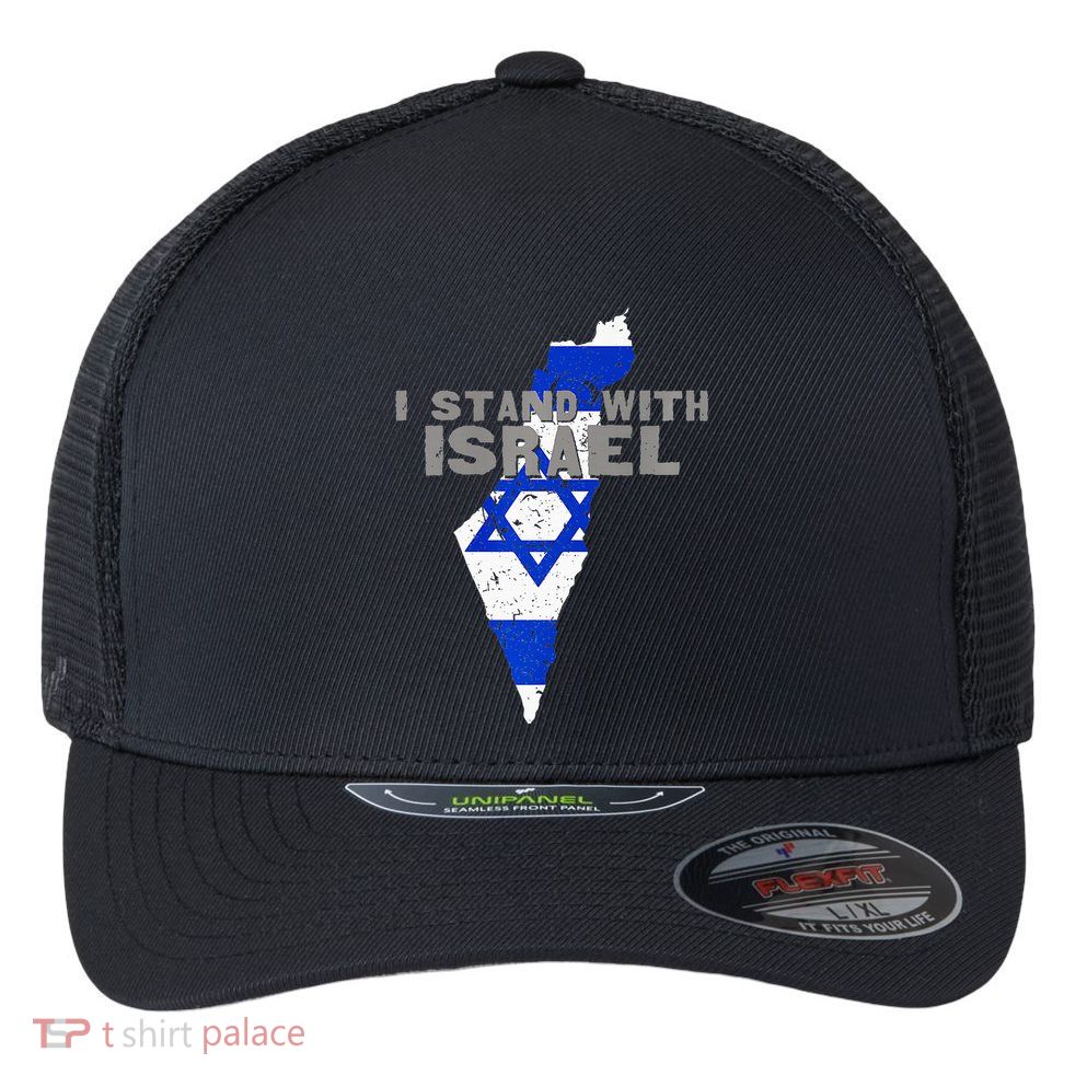 I Stand With Israel Map Flag Jerusalem Hebrew Jew Israelite Flexfit Unipanel Trucker Cap