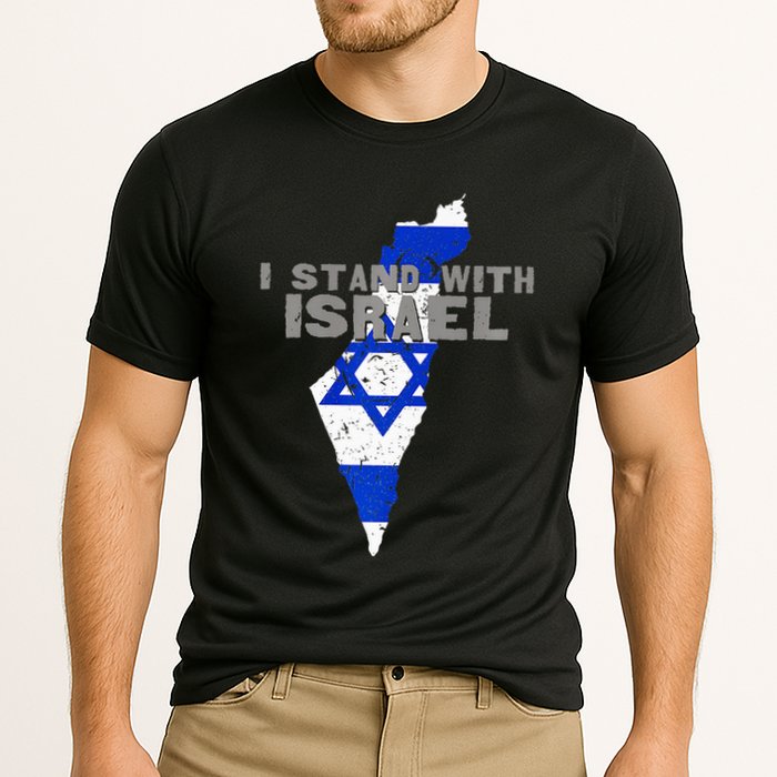 I Stand With Israel Map Flag Jerusalem Hebrew Jew Israelite Cooling Performance Crew T-Shirt