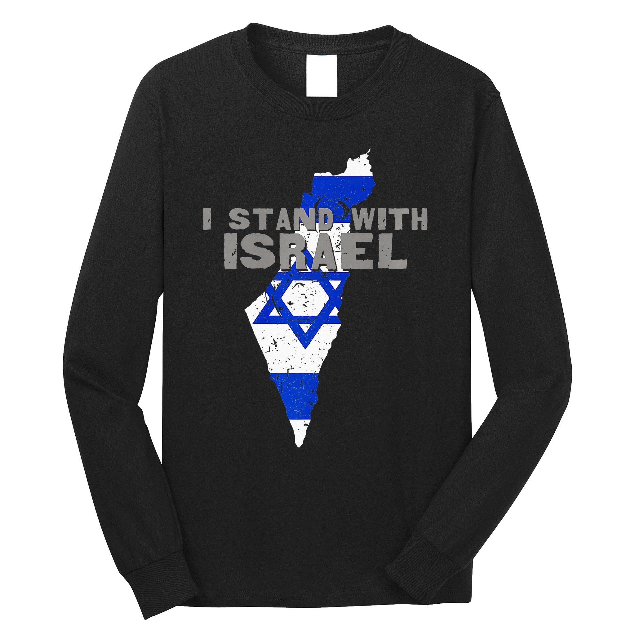 I Stand With Israel Map Flag Jerusalem Hebrew Jew Israelite Long Sleeve Shirt