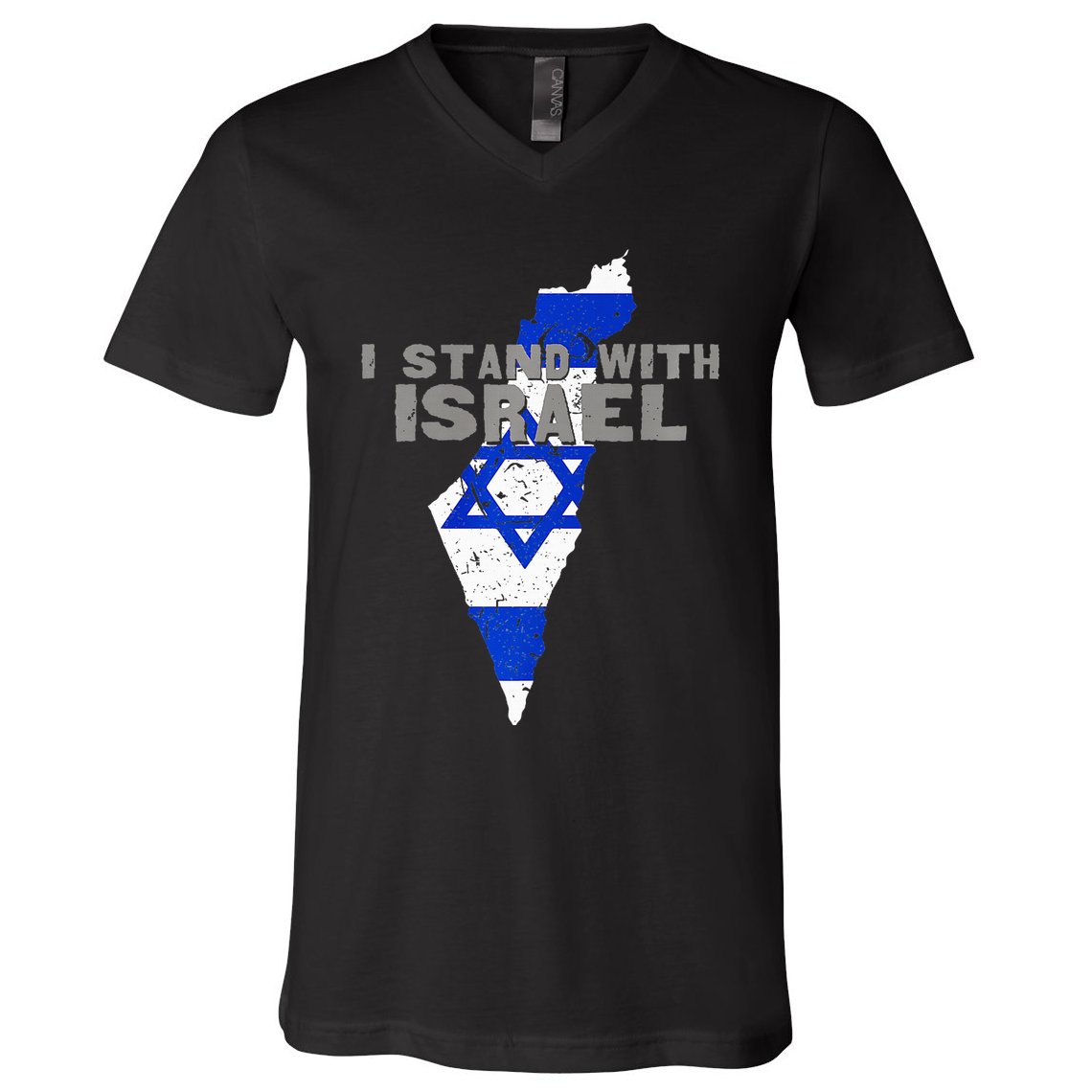 I Stand With Israel Map Flag Jerusalem Hebrew Jew Israelite V-Neck T-Shirt