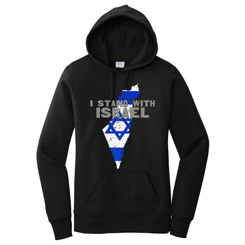 I Stand With Israel Map Flag Jerusalem Hebrew Jew Israelite Women's Pullover Hoodie