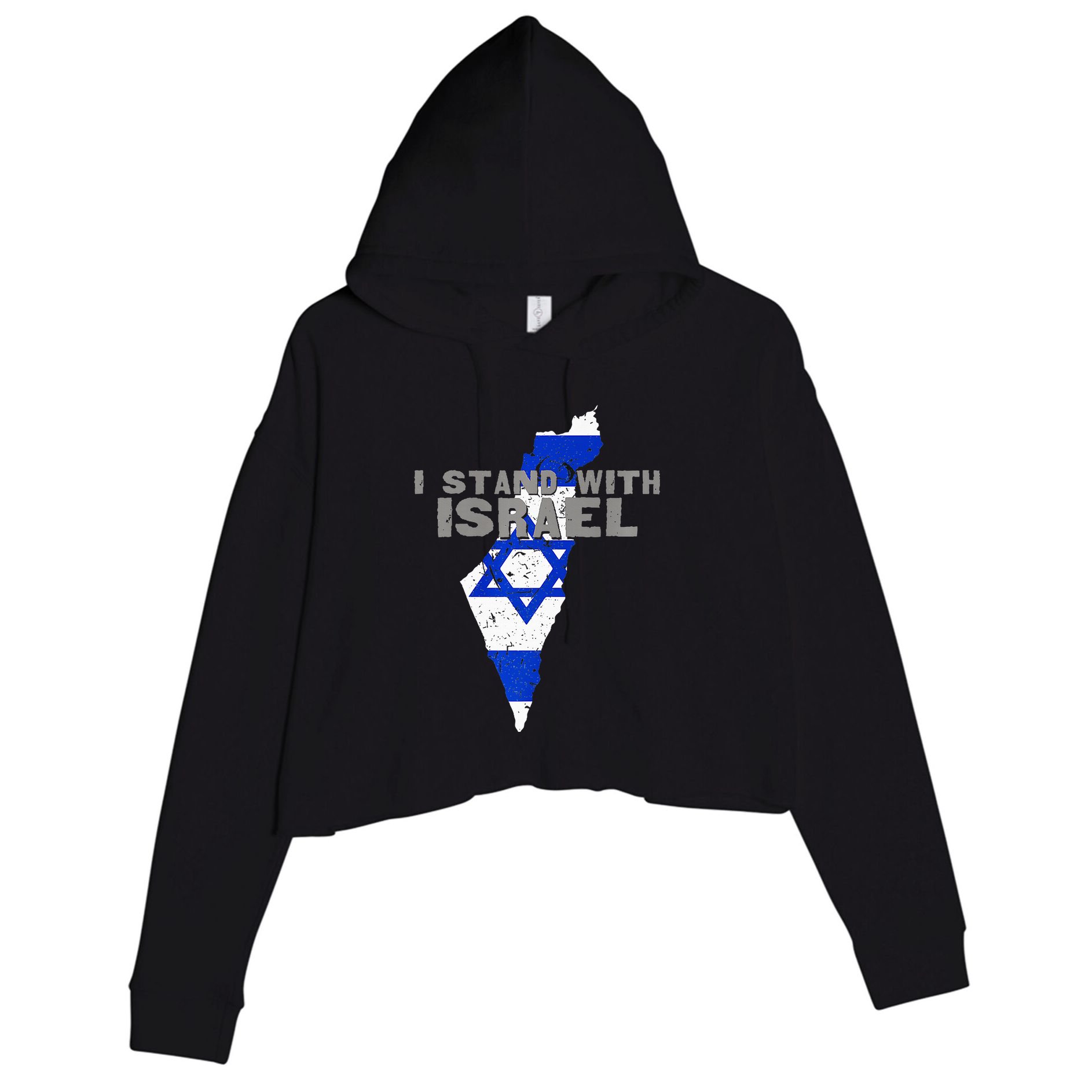 I Stand With Israel Map Flag Jerusalem Hebrew Jew Israelite Crop Fleece Hoodie
