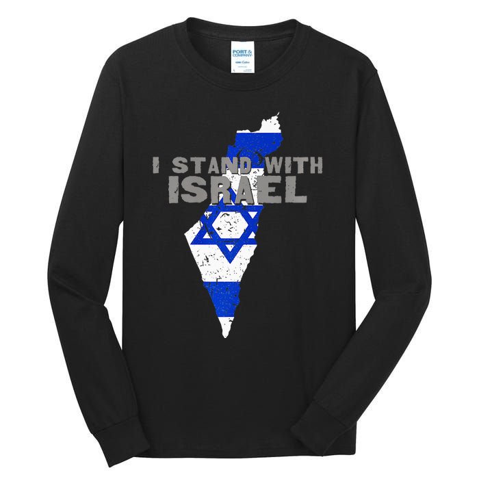 I Stand With Israel Map Flag Jerusalem Hebrew Jew Israelite Tall Long Sleeve T-Shirt