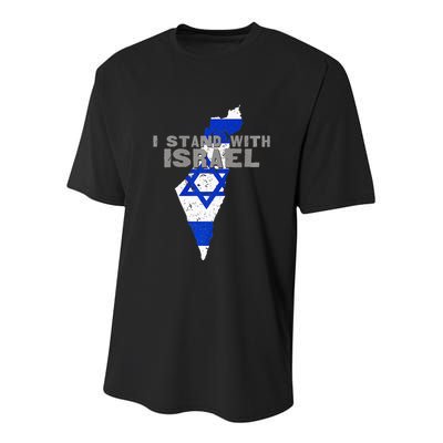 I Stand With Israel Map Flag Jerusalem Hebrew Jew Israelite Youth Performance Sprint T-Shirt