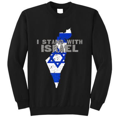 I Stand With Israel Map Flag Jerusalem Hebrew Jew Israelite Tall Sweatshirt