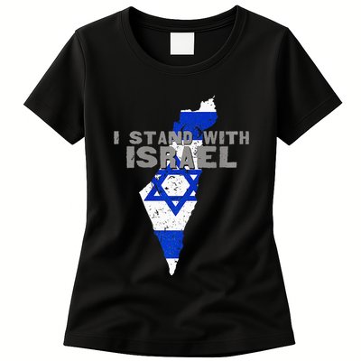I Stand With Israel Map Flag Jerusalem Hebrew Jew Israelite Womens T-Shirt