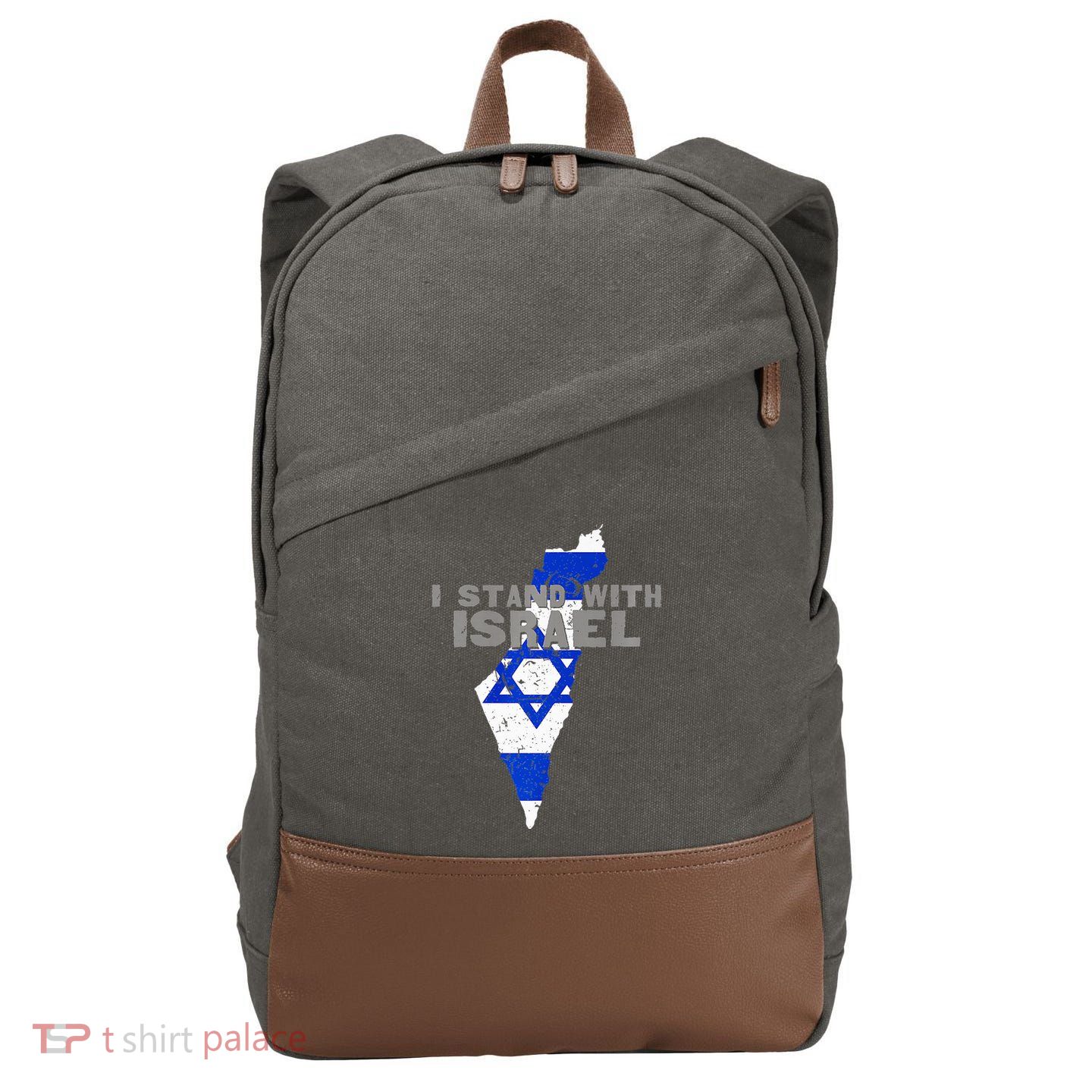 I Stand With Israel Map Flag Jerusalem Hebrew Jew Israelite Cotton Canvas Backpack