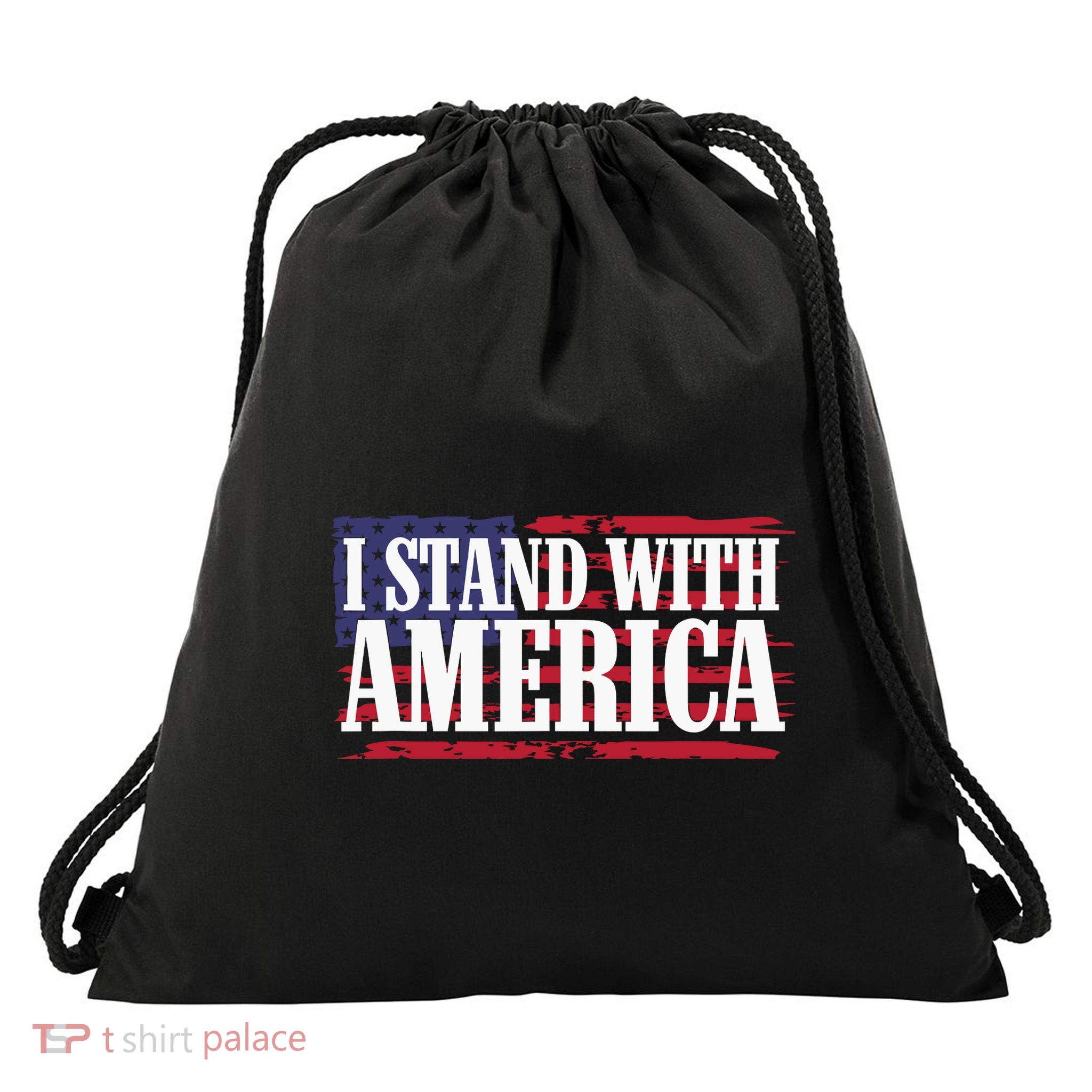 I Stand With America American Flag Drawstring Bag