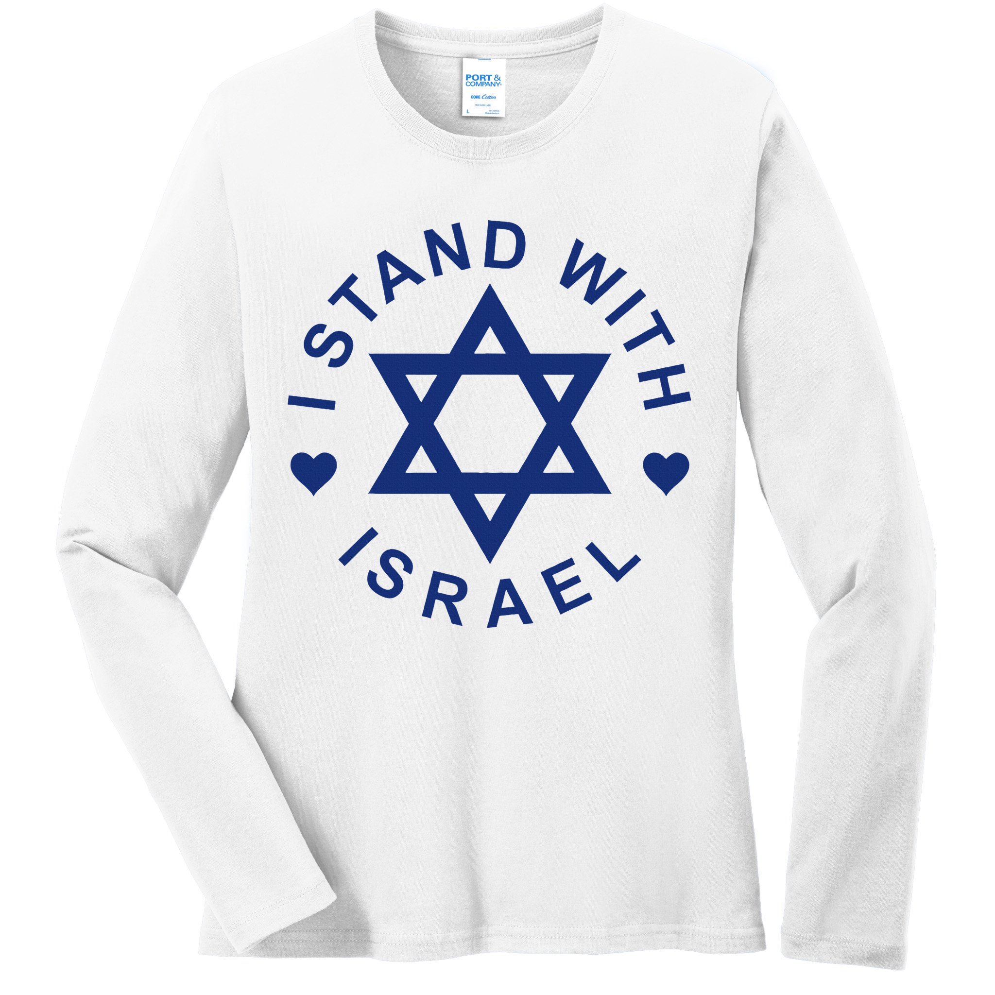 I Stand With Israel Israeli Flag Jewish Star Of David  Ladies Long Sleeve Shirt