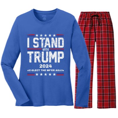 I Stand With Trump 2024 Reelect The MfEr Again Trump 2024 Cool Gift Women's Long Sleeve Flannel Pajama Set 