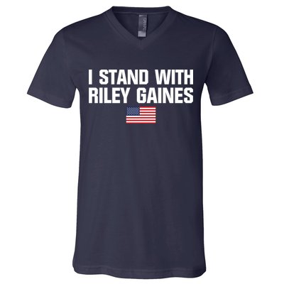 I Stand With Riley Gaines | US Swimmer | Save Women's Sports | American Flag V-Neck T-Shirt
