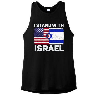 I Stand With Israel USA American Flag with Israel Flag Ladies PosiCharge Tri-Blend Wicking Tank