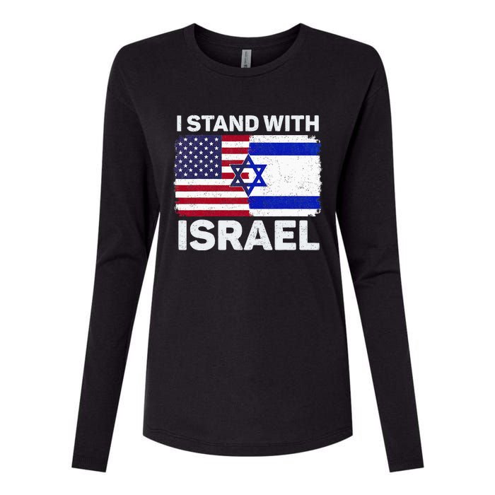 I Stand With Israel USA American Flag with Israel Flag Womens Cotton Relaxed Long Sleeve T-Shirt