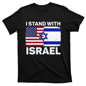 I Stand With Israel USA American Flag with Israel Flag T-Shirt