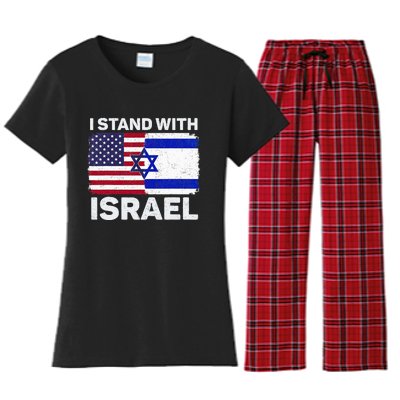 I Stand With Israel USA American Flag with Israel Flag Women's Flannel Pajama Set