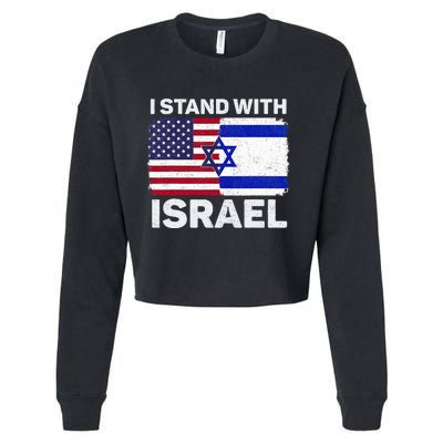 I Stand With Israel USA American Flag with Israel Flag Cropped Pullover Crew