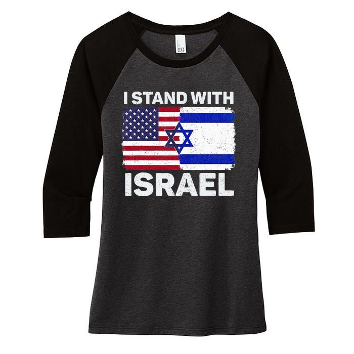 I Stand With Israel USA American Flag with Israel Flag Women's Tri-Blend 3/4-Sleeve Raglan Shirt