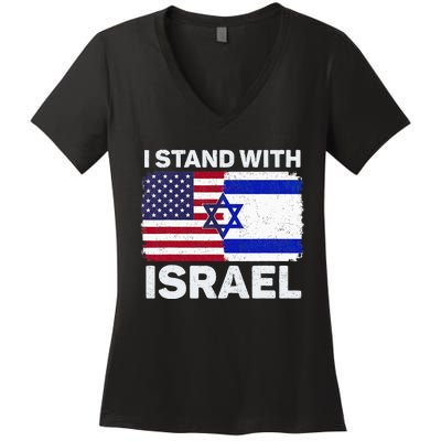 I Stand With Israel USA American Flag with Israel Flag Women's V-Neck T-Shirt