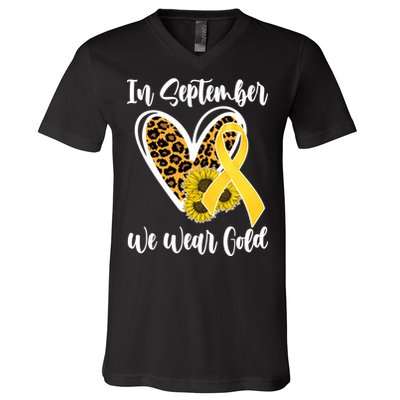 In Septemeber We Wear Gold Childhood Cancer V-Neck T-Shirt