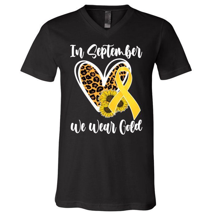 In Septemeber We Wear Gold Childhood Cancer V-Neck T-Shirt