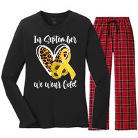 In Septemeber We Wear Gold Childhood Cancer Women's Long Sleeve Flannel Pajama Set 