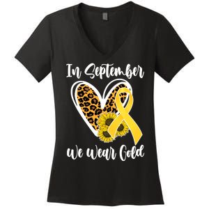 In Septemeber We Wear Gold Childhood Cancer Women's V-Neck T-Shirt