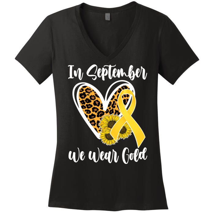 In Septemeber We Wear Gold Childhood Cancer Women's V-Neck T-Shirt