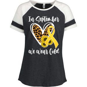 In Septemeber We Wear Gold Childhood Cancer Enza Ladies Jersey Colorblock Tee