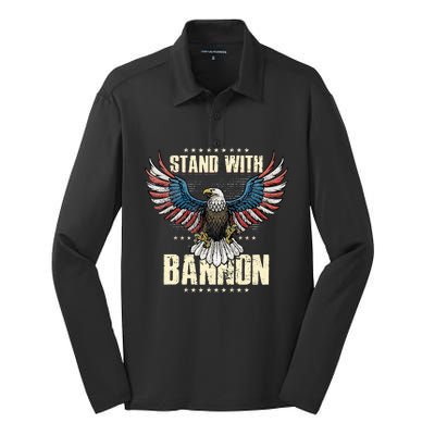 I Stand With Bannon Patriotic Silk Touch Performance Long Sleeve Polo