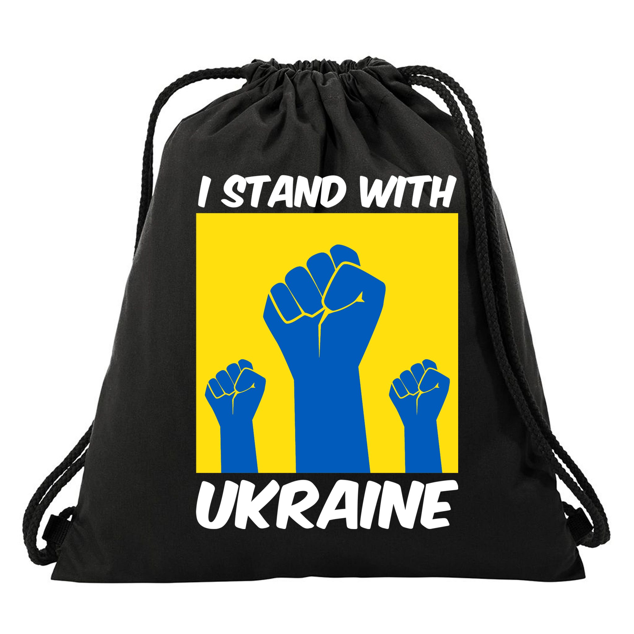 I Stand With Ukraine Fist Drawstring Bag